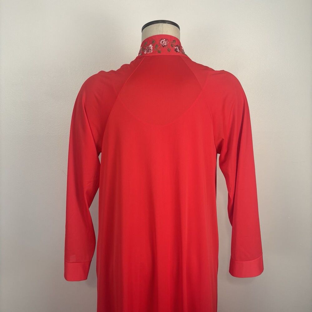Vintage Shadowline Red Nylon Peignoir Set Nightgown Robe Embroidered Medium USA - Picture 4 of 10